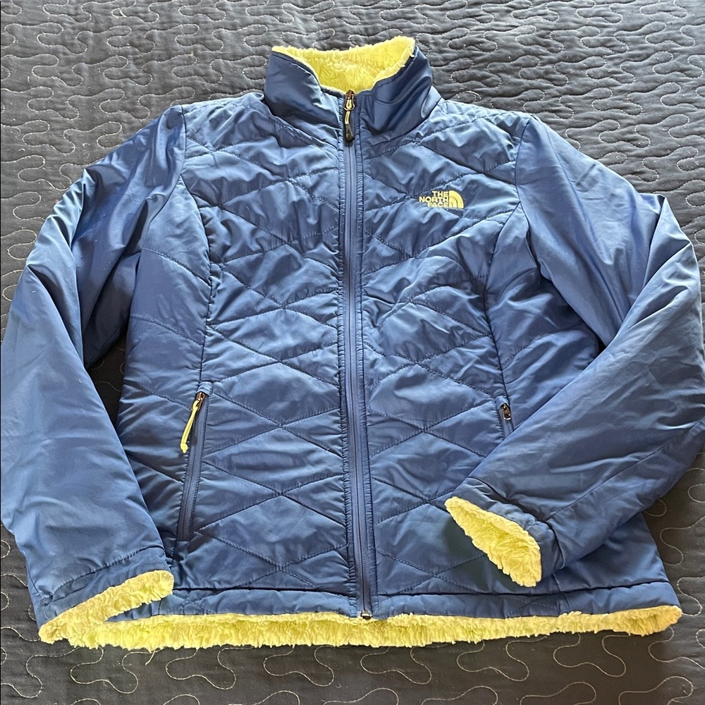 The North Face women’s M Blue Puffer with Yellow Lining